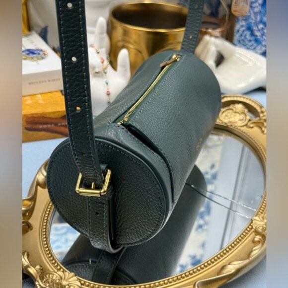 🆕 OROTON 🧿 NWOT Margot Mini Cylindrical Leather Drum Bag, Deep Green - Picture 5 of 16